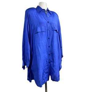 Vintage Glenora Oversized Blue Button Down Blouse,